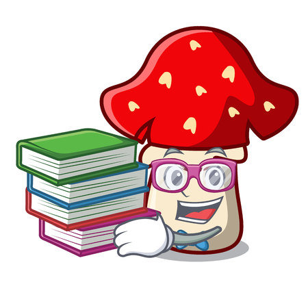 Student with book amanita mushroom mascot cartoon vector illustrationのイラスト素材