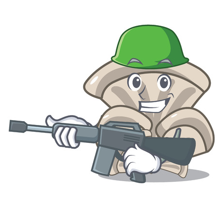 Army oyster mushroom character cartoonのイラスト素材