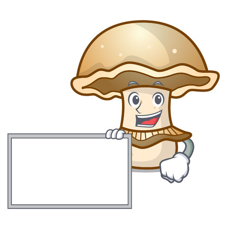 With board portobello mushroom character cartoon vector illustrationのイラスト素材