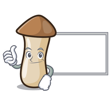 Thumbs up with board pleurotus erynggi mushroom character cartoonのイラスト素材