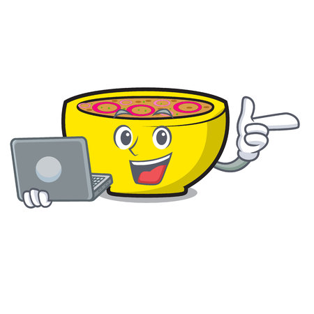 With laptop soup onion character cartoon vector illustrationのイラスト素材
