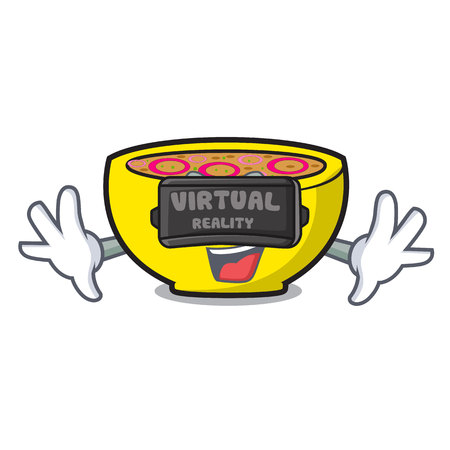 Virtual reality soup onion mascot cartoon vector illustrationのイラスト素材