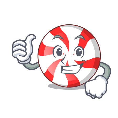 Thumbs up peppermint candy character cartoon vector illustrationのイラスト素材
