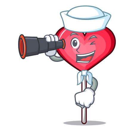 Sailor with binocular heart lollipop mascot cartoon vector illustrationのイラスト素材