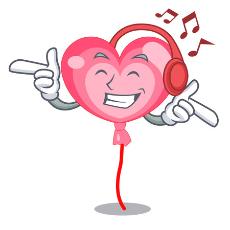 Listening music ballon heart mascot cartoon vector illustrationのイラスト素材