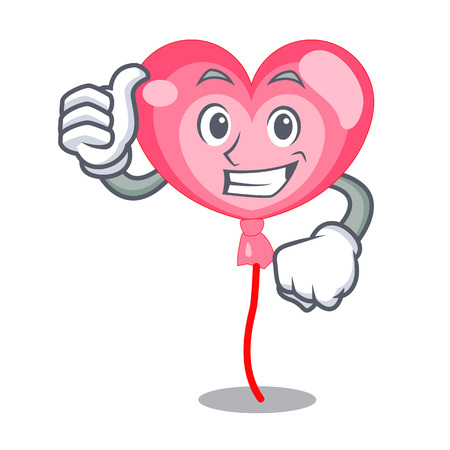 Thumbs up balloon heart character cartoon vector illustrationのイラスト素材