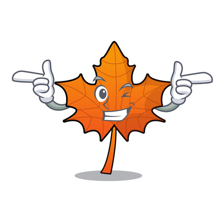 Wink red maple leaf character cartoon vector illustrationのイラスト素材