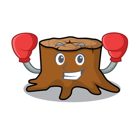 Boxing tree stump character cartoon vector illustrationのイラスト素材