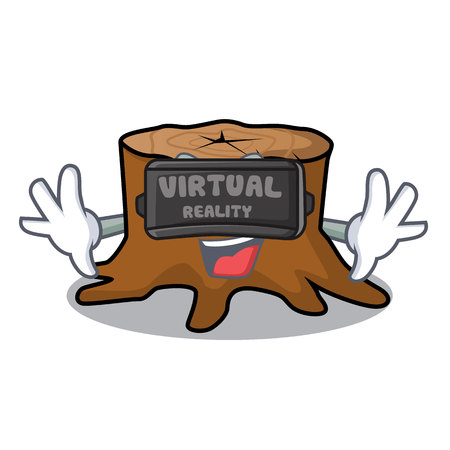 Virtual reality tree stump mascot cartoon vector illustrationのイラスト素材