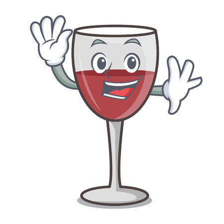 Waving wine character cartoon style vector illustrationのイラスト素材