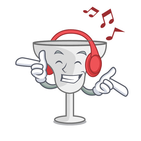 Listening music margarita glass mascot cartoon vector illustrationのイラスト素材
