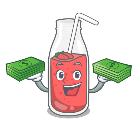 With money bag strawberry smoothie mascot cartoon vector illustrationのイラスト素材