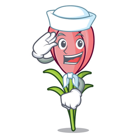 Sailor crocus flower character cartoon vector illustrationのイラスト素材