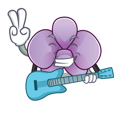 With guitar orchid flower mascot cartoon vector illustrationのイラスト素材