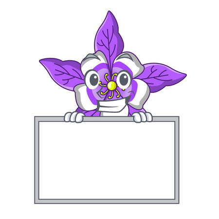 Grinning with board columbine flower character cartoon vector illustrationのイラスト素材