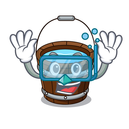 Diving wooden bucket character cartoon vector illustrationのイラスト素材