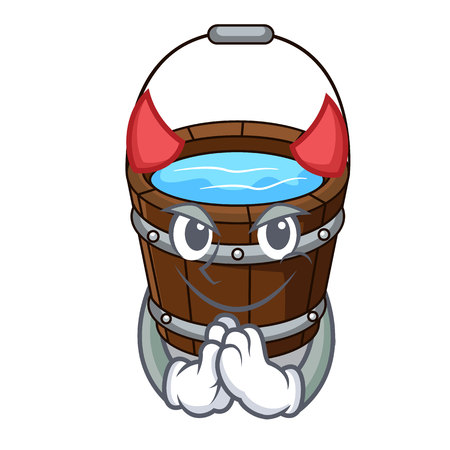 Devil wooden bucket mascot cartoon vector illustrationのイラスト素材