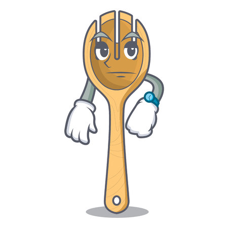 Waiting wooden fork mascot cartoon vector illustrationのイラスト素材