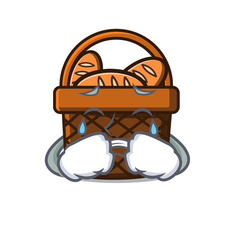 Crying bread basket mascot cartoon vector illustrationのイラスト素材