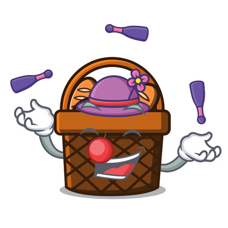 Juggling bread basket mascot cartoon vector illustrationのイラスト素材