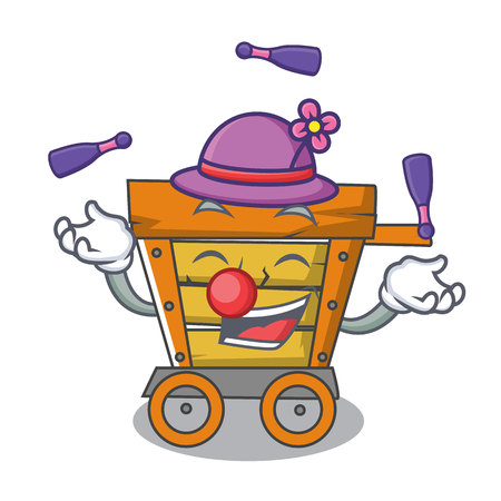 Juggling wooden trolley mascot cartoon vector illustrationのイラスト素材