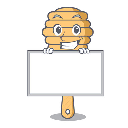 Grinning with board honey spoon character cartoon vector illustrationのイラスト素材