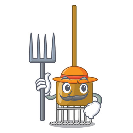 Farmer rake character cartoon style vector illustrationのイラスト素材