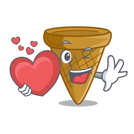 With heart empty wafer cone for ice cream character vector illustrationのイラスト素材
