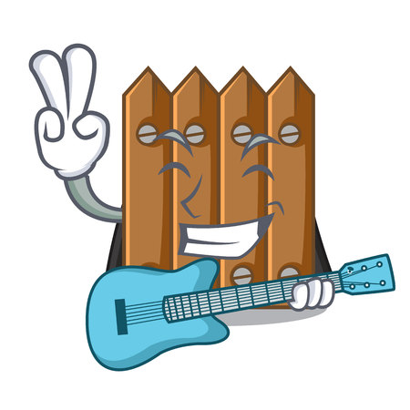 With guitar cartoon wooden fence over the grass vector illustrationのイラスト素材