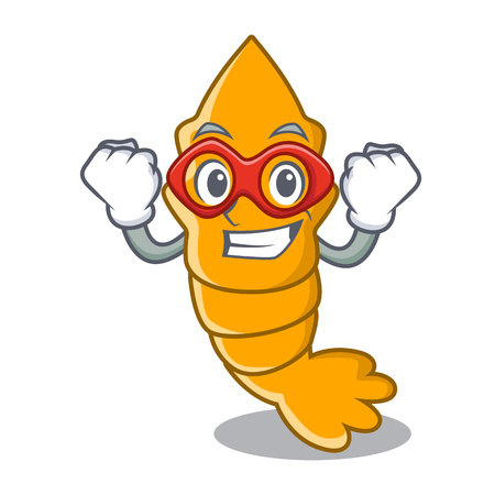 Super hero fresh raw shrimps on character cartoon vector illustrationのイラスト素材