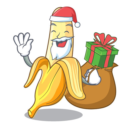 Santa with gift tasty fresh banana mascot cartoon style vector illustrationのイラスト素材