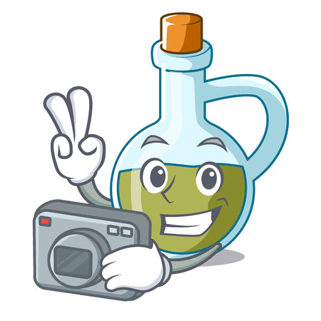 Photographer mascot cartoon fresh organic olive oil vector illustrationのイラスト素材