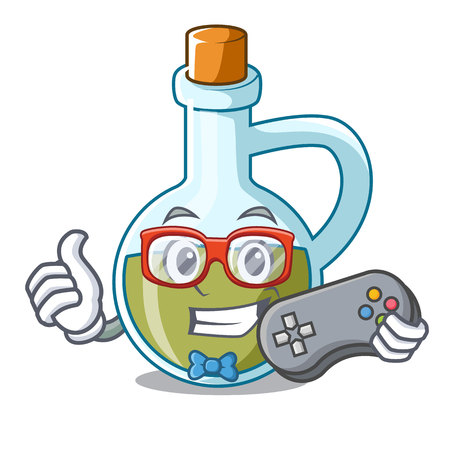 Gamer mascot cartoon fresh organic olive oil vector illustrationのイラスト素材