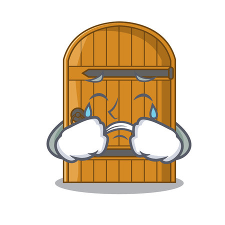 Crying large wooden door with cartoon handle vector illustrationのイラスト素材