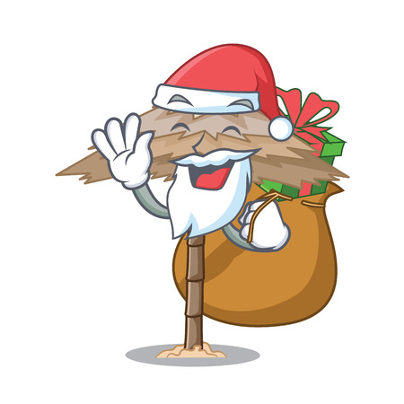 Santa with gift beautiful beach shelter sand isolated cartoon vector illustrationのイラスト素材