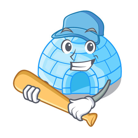 Playing baseball character cartoon ice house in snowfield vector illustrationのイラスト素材