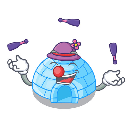 Juggling cartoon ice house igloo on snowing day vector illustrationのイラスト素材