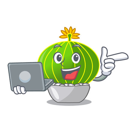With laptop cartoon notocactus beautiful on the rocks vector illustrationのイラスト素材