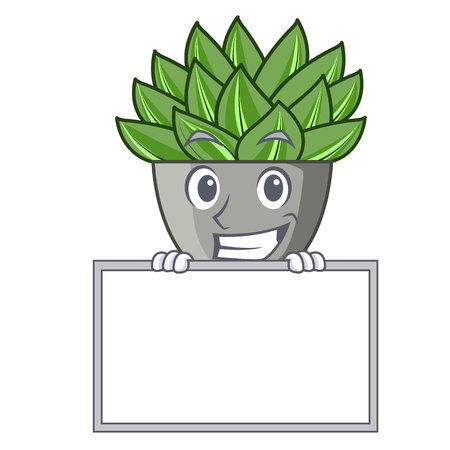 Grinning with board character cartoon pot plant echeveria cactus vector illustrationのイラスト素材