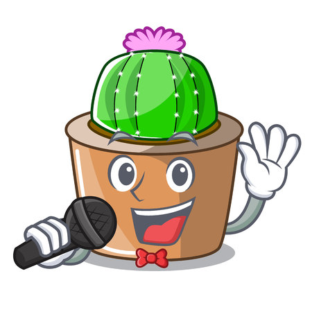 Singing cartoon star cactus in flower pot vector illustrationのイラスト素材
