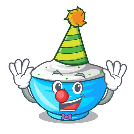 Clown bowl of sour cream on cartoon wooden table vector illustrationのイラスト素材