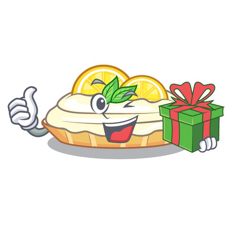 With gift cartoon piece of yummy lemon meringue pie vector illustrationのイラスト素材