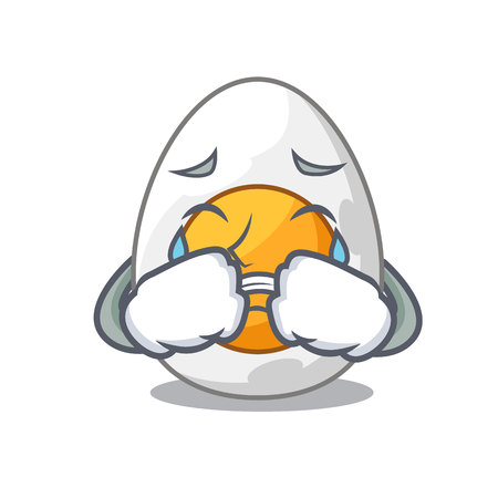 Crying peeled boiled egg on mascot cartoon vector illustrationのイラスト素材