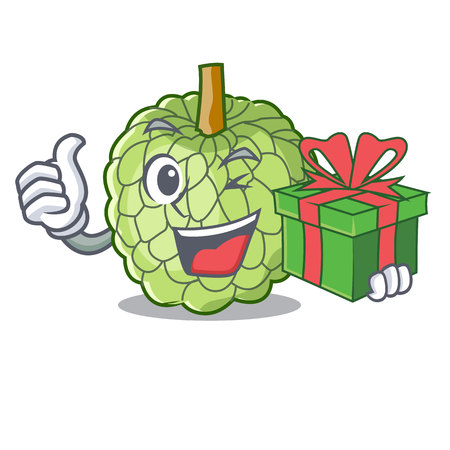With gift fresh custard apple sweet fruit cartoon vector illustrationのイラスト素材