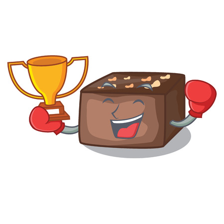 Boxing winner slice almond chocolate cake isolated on mascot vector illustrationのイラスト素材