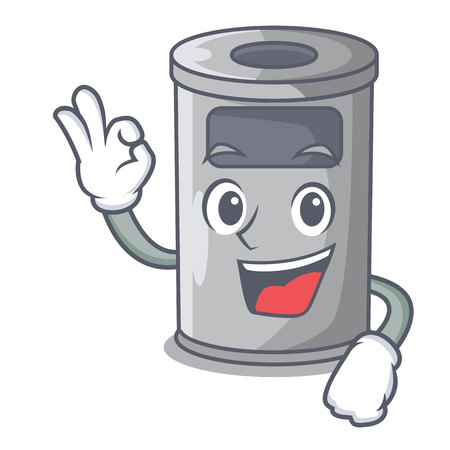 Okay cartoon steel trash can in the door vector illustrationのイラスト素材