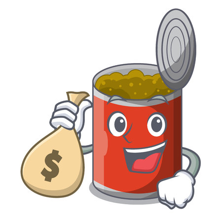 With money bag character canned food isolated on cartoon vector illustrationのイラスト素材