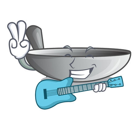 With guitar cartoon wok on the kitchen utensil vector illustrationのイラスト素材