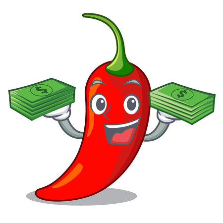 With money hot chili pepper on cartoon table vector illustrationのイラスト素材