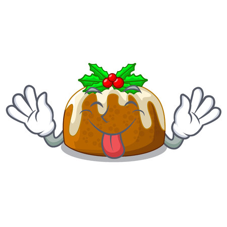 Tongue out christmas pudding isolated on the mascotのイラスト素材